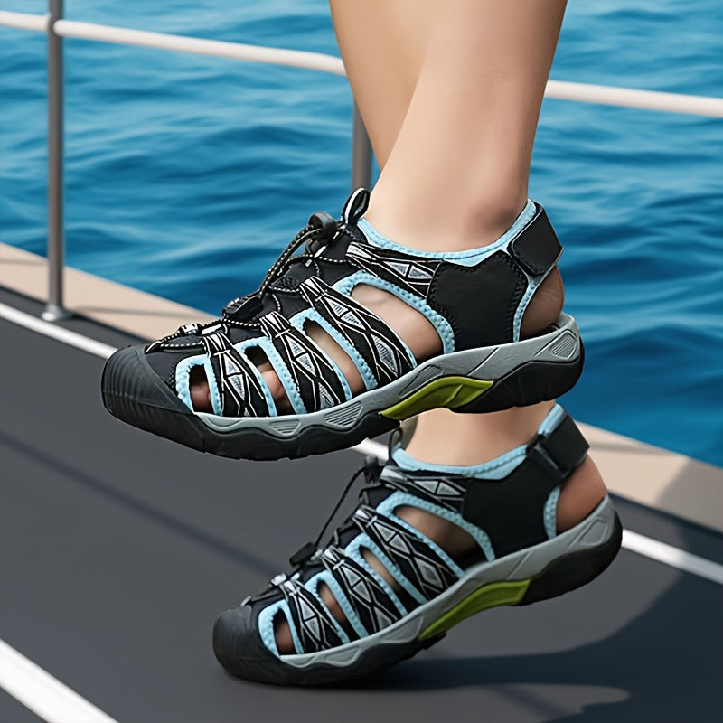 Summer Big Size Men'S Sandals Thick Sole Wear-resistant Outdoor Sports Toe-covered Leisure Sandals Breathable Hollow Men'S Beach Shoes Four-season Slippers